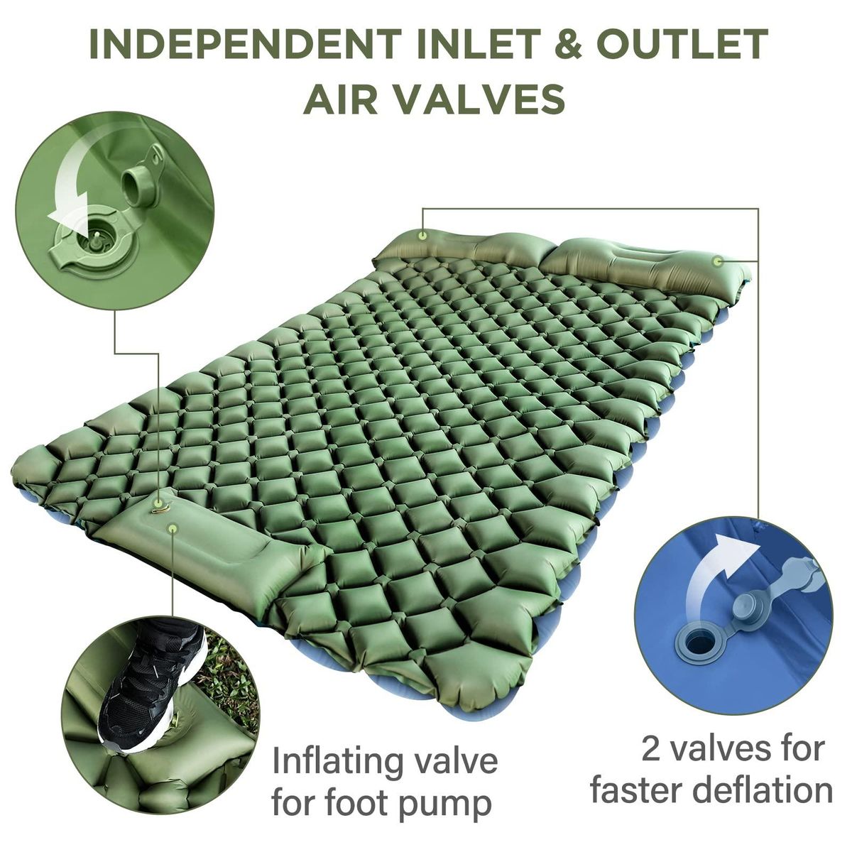Double Inflatable Camping Pad Foot Press Ultralight 2 Person Camping Mat