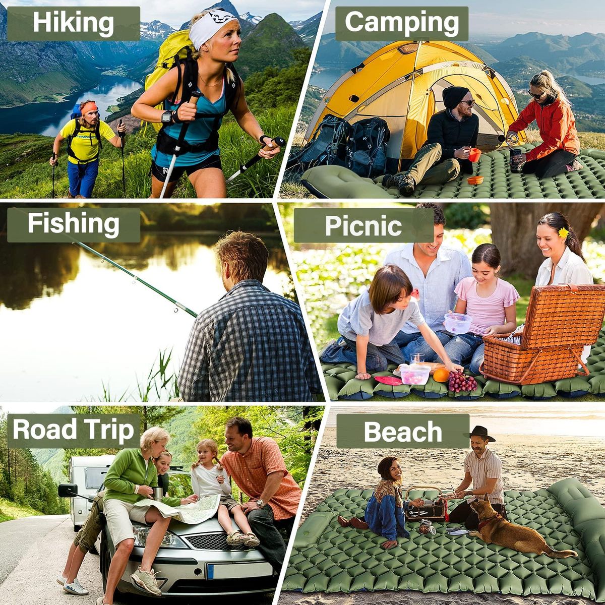 Double Inflatable Camping Pad Foot Press Ultralight 2 Person Camping Mat