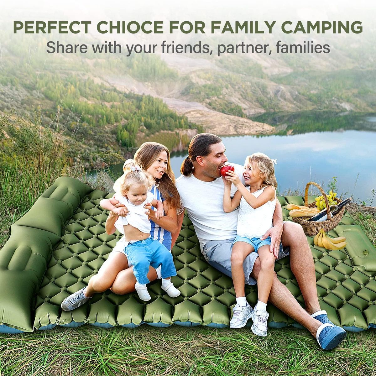 Double Inflatable Camping Pad Foot Press Ultralight 2 Person Camping Mat