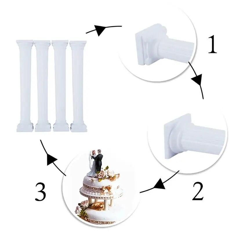 4PCS White Grecian Pillars Valentine's Day Cake Tier Separator Support Stand Decor Wedding Cake Stands Fondant Support Mold
