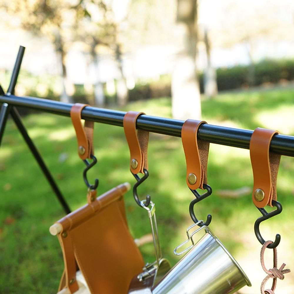 4 PCS Outdoor PU Hook Anti-Wear Metal Button Hanger Camping Hiking Picnic Pack Cookware Tableware Bag Hook