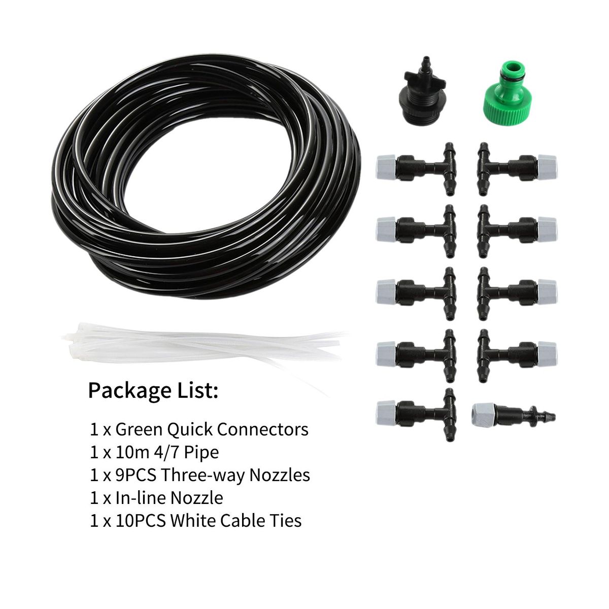 10M/32.8FT DIY Misting Irrigation Kit with Hose Nozzles Quick Connectors Self-Watering System Distribution Tubing for Plants Greenhouse Patio Lawn Flower Beds