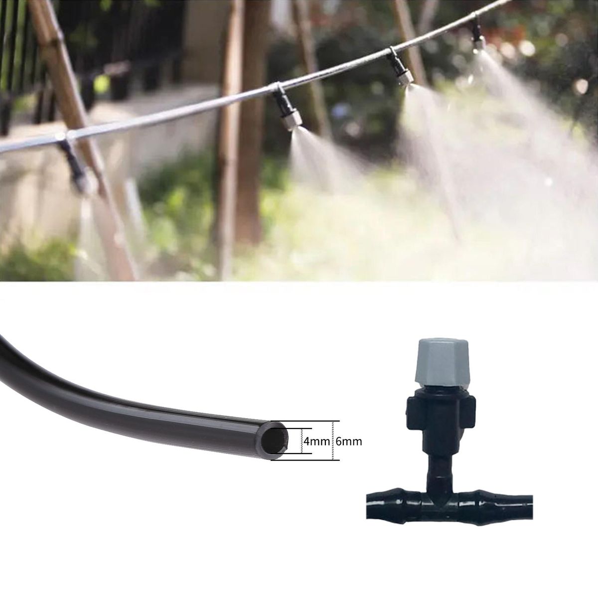 10M/32.8FT DIY Misting Irrigation Kit with Hose Nozzles Quick Connectors Self-Watering System Distribution Tubing for Plants Greenhouse Patio Lawn Flower Beds
