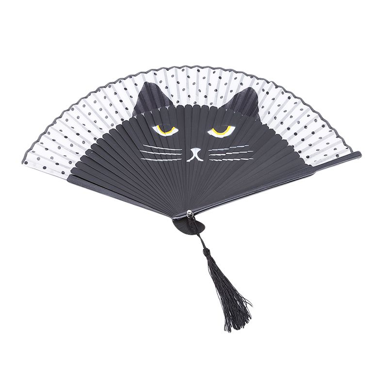 Handheld Fan Hollow 2 Dancing Silk Decoration Cute Folding Folding Fan Party Cat Cartoon Hand New Outdoor Fans Out Wedding Style