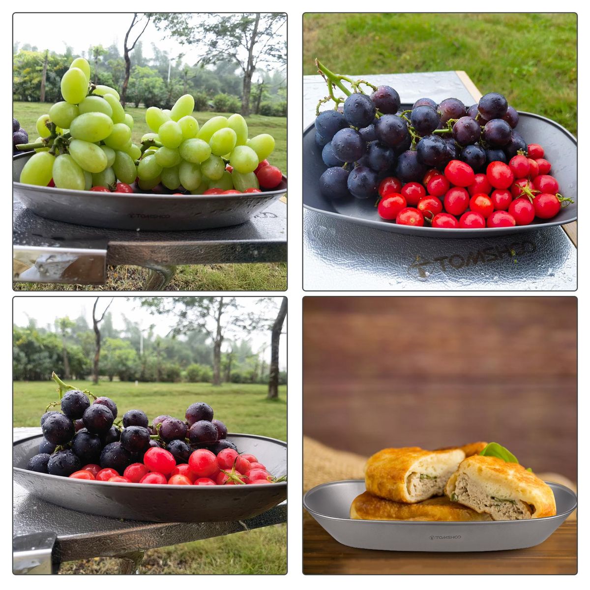 TOMSHOO Titanium Serving Platter Lightweight Camping Baking BBQ Plate Tray for Salad Pasta Snacks Cookies