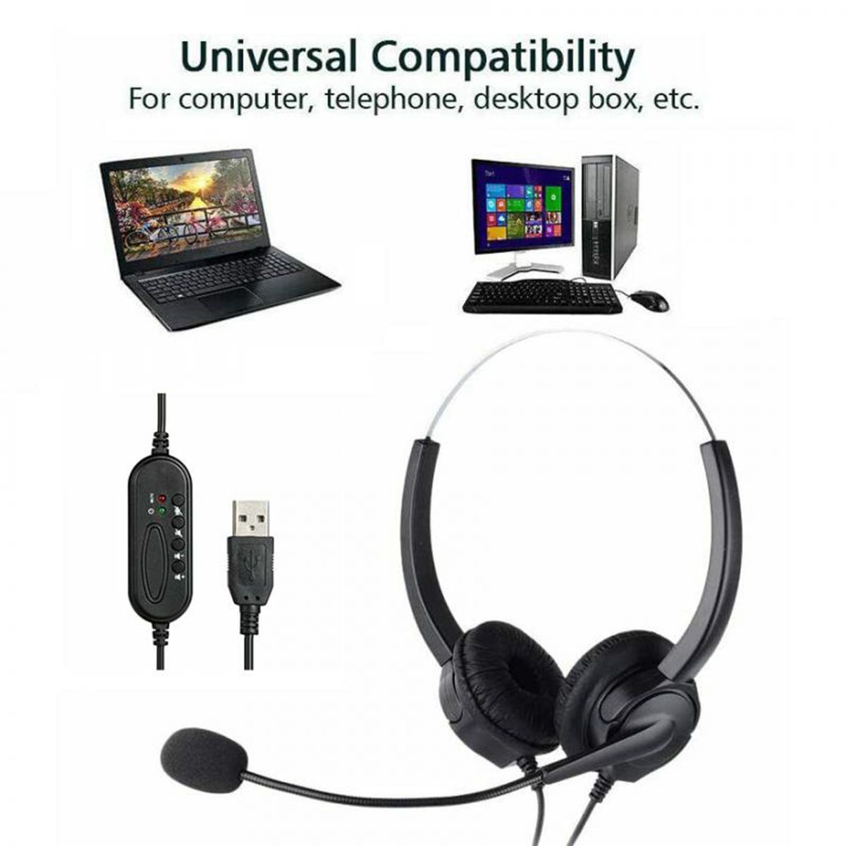Business USB Headsets Noise Cancelling Headphone With Mic
