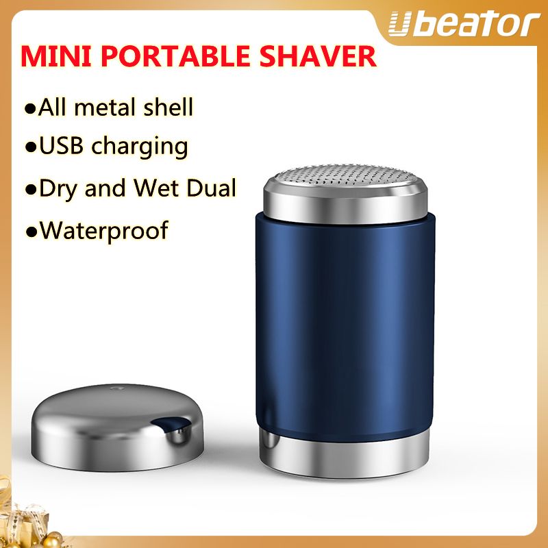Mini Small Portable Aluminum Waterproof Rechargeable Shavers 4D Floating Wet And Dry Dual-Blue