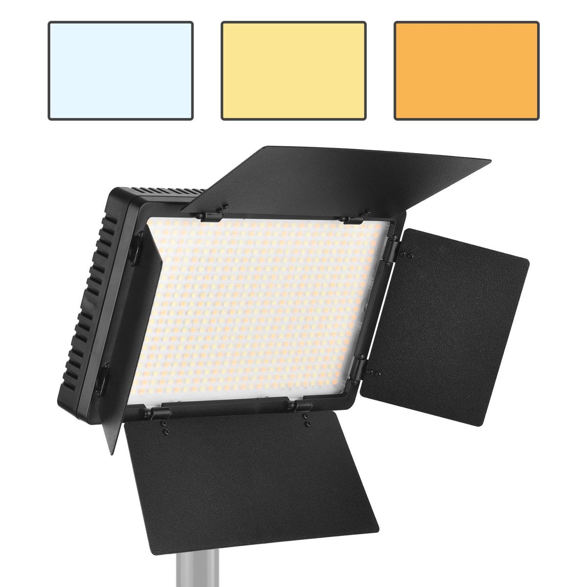 Andoer LED-600 LED Video Light Professional Photography Light Panel 600PCS Bright Light Beads Adjustable Bi-Color Temperature 3200-5600K Dimmable Brightness with Barndoor 1/4 Inch Screw Hole  Cold Shoe Ball Head for Outdoor P