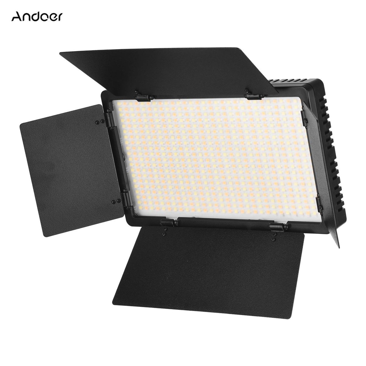 Andoer LED-600 LED Video Light Professional Photography Light Panel 600PCS Bright Light Beads Adjustable Bi-Color Temperature 3200-5600K Dimmable Brightness with Barndoor 1/4 Inch Screw Hole  Cold Shoe Ball Head for Outdoor P