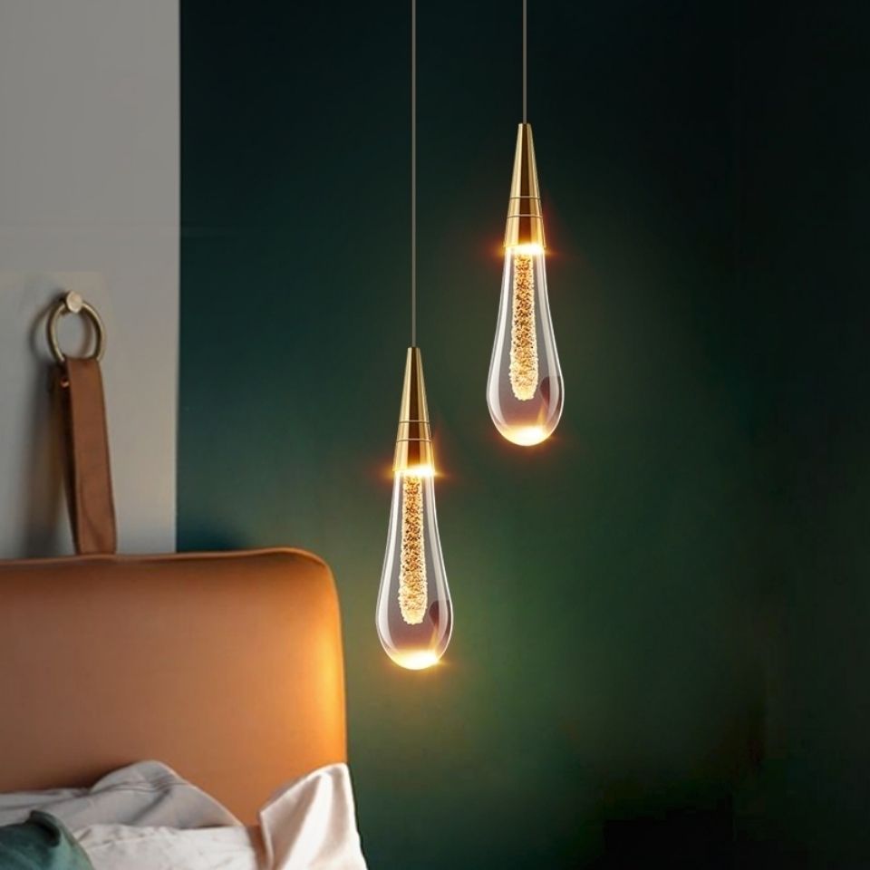 Gold Powder Water Drop Bedroom Bedside Chandelier Light