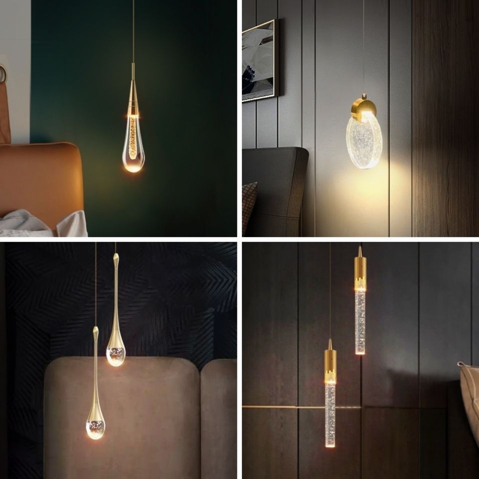 Gold Powder Water Drop Bedroom Bedside Chandelier Light