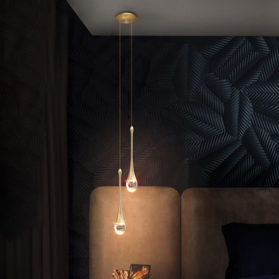 Gold Powder Water Drop Bedroom Bedside Chandelier Light