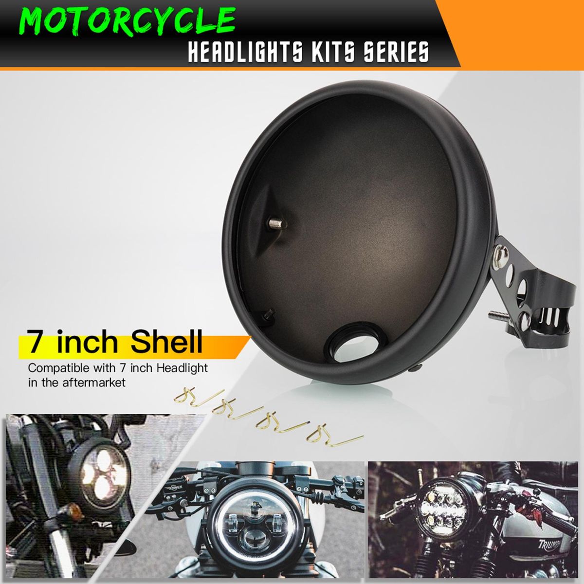 7 Inch Headlight Housing Bracket+Headlight Cover Universal Headlamp Shell 35mm to 43mm Front Shock Absorber Easy Install