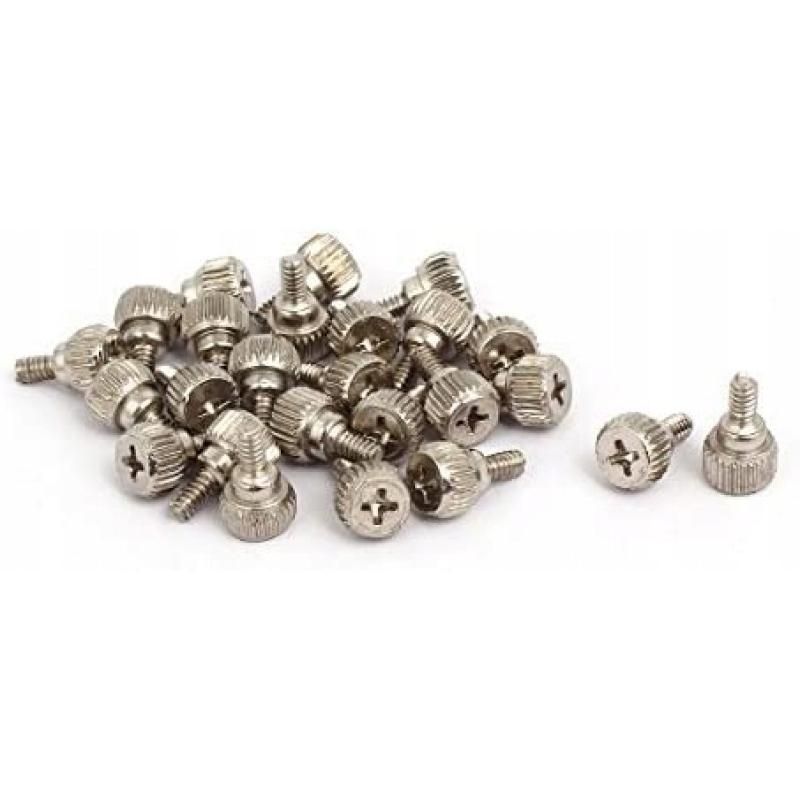 25pcs Computer PC Case Metal Flat Head Knurled Thumb Screw M3.5* 6mm Silver Tone