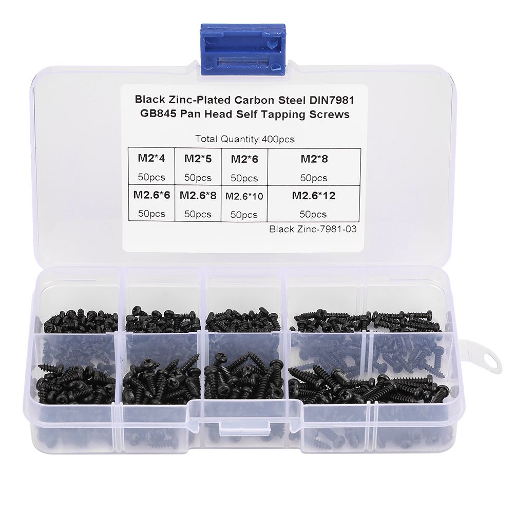 400Pcs Black M2/M2.6 Cross Pan Head Self Tapping Screws Set