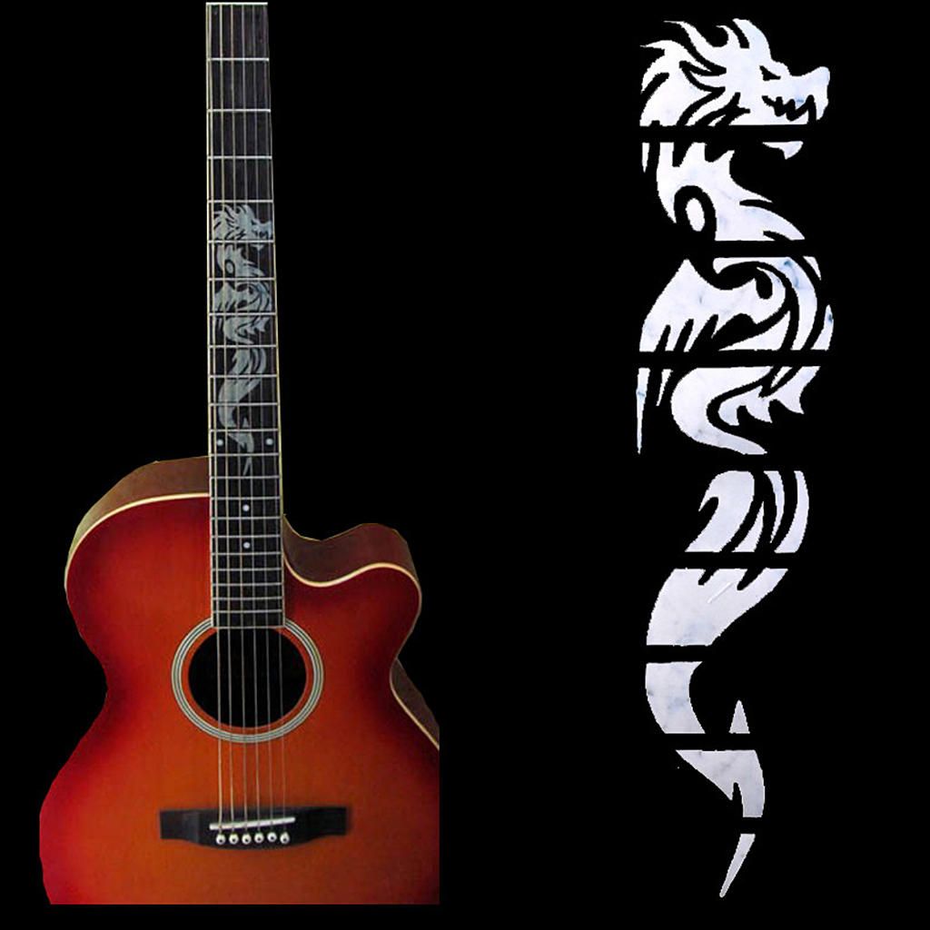 Guitar Bass Chinese Dragon Fretboard Inlay Sticker Fret Silver Decal