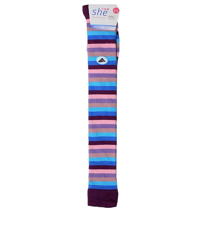 Multicolor Strip Thigh High Socks-LILAC Uk 4-6