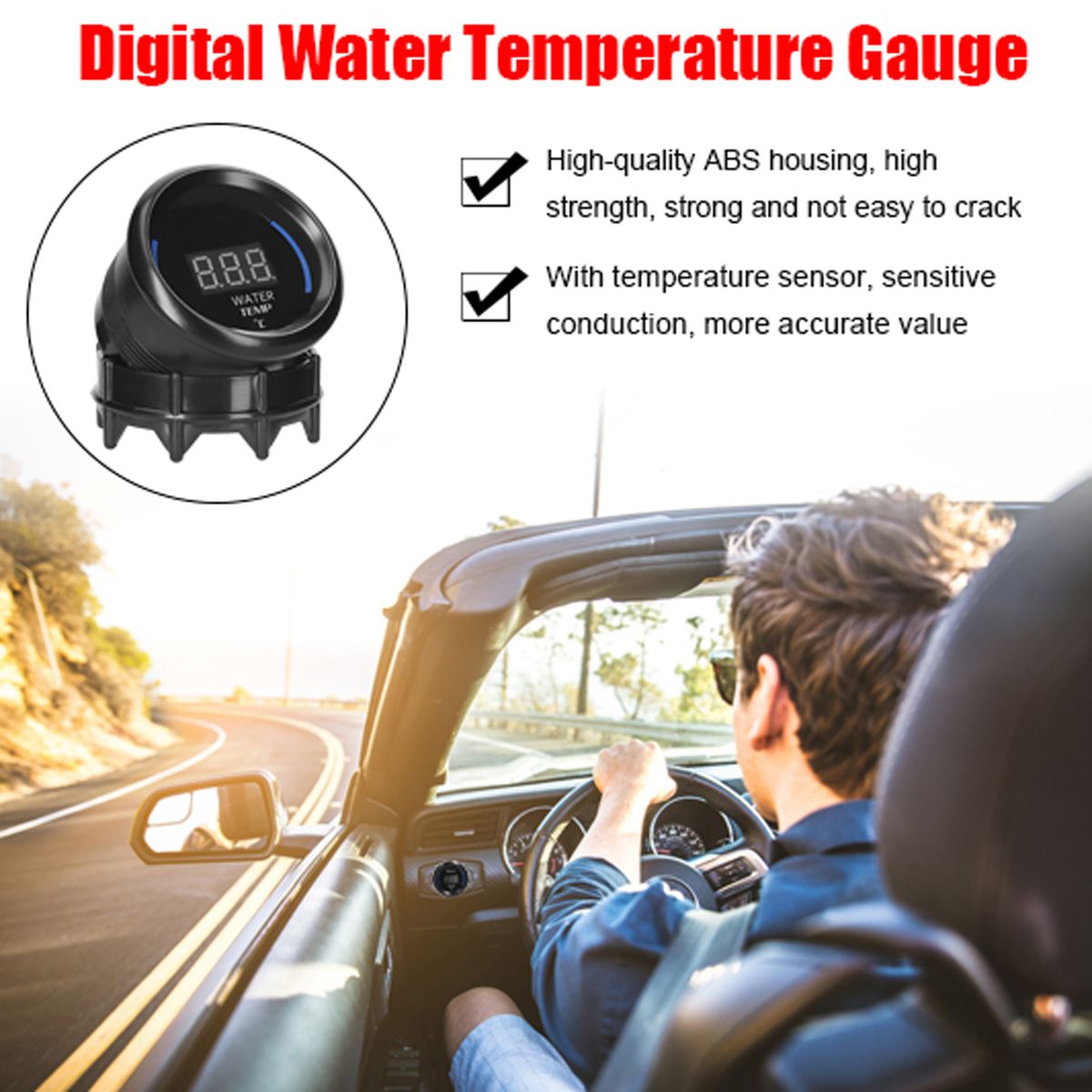 52mm Water Temperature Gauge Car Digital Meter LED Display