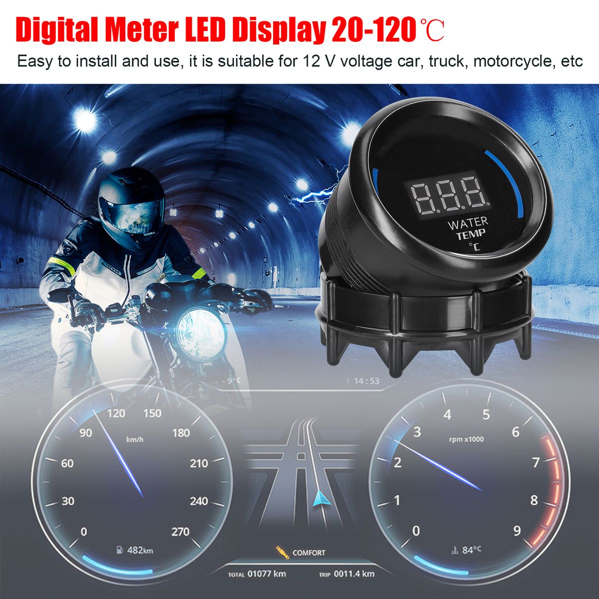 52mm Water Temperature Gauge Car Digital Meter LED Display