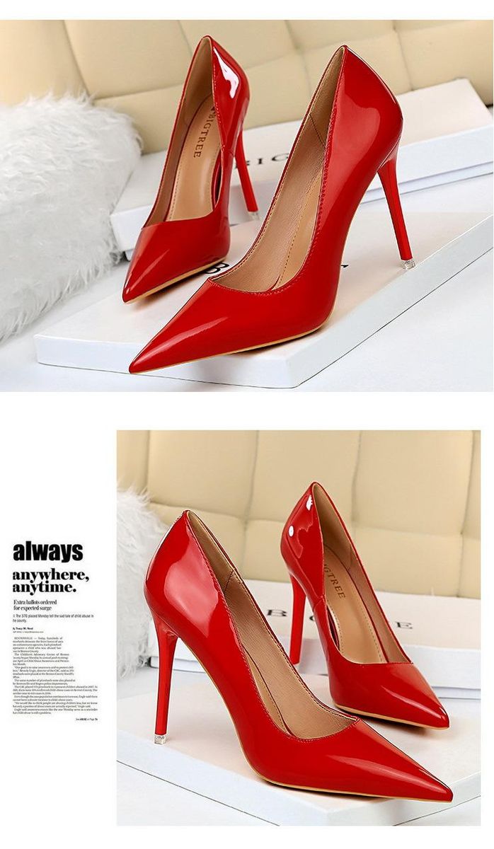 Women's high heels 7.5CM-6 simple shiny pointed high heels Red
