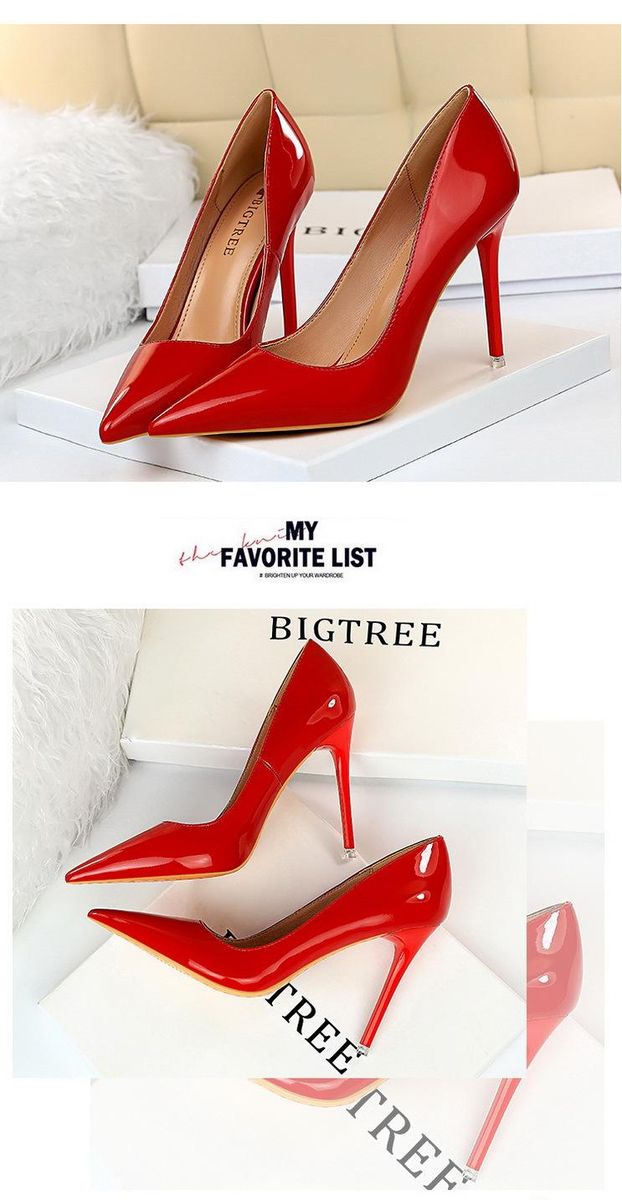 Women's high heels 7.5CM-6 simple shiny pointed high heels Red