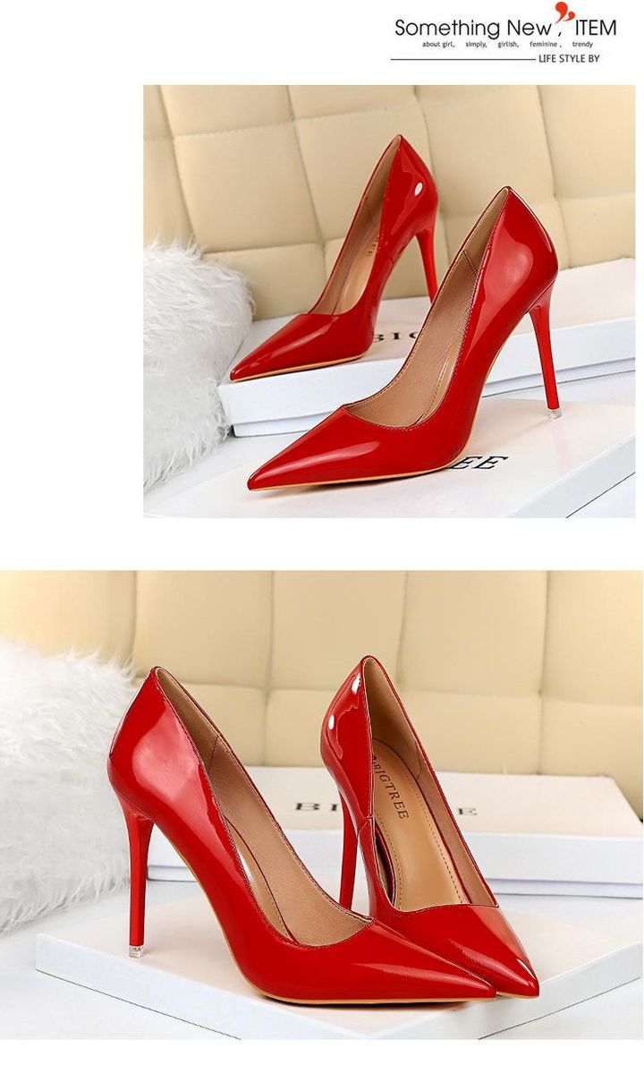 Women's high heels 7.5CM-6 simple shiny pointed high heels Red
