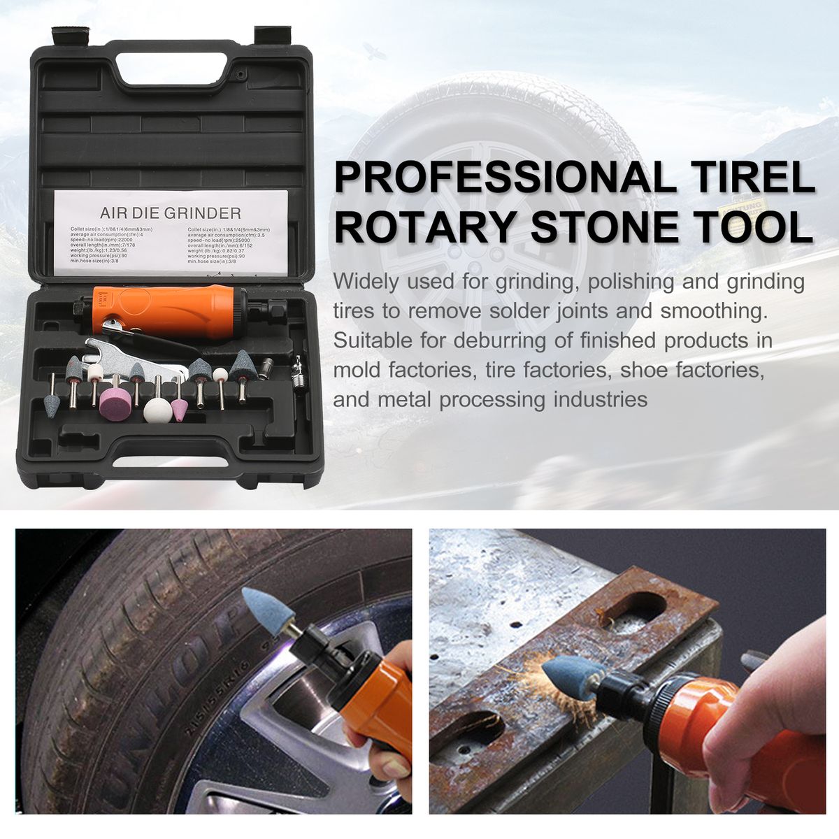 Mini Air Straight Die Grinder Set 20000RPM Pneumatic Air