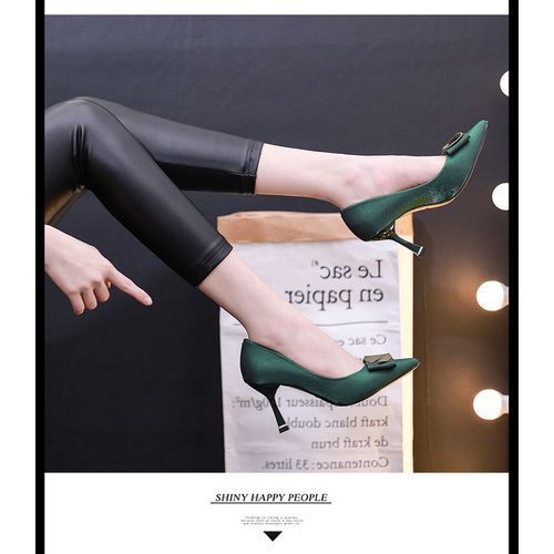 Green High Heels Women's 2022 New Pointed Satin Stilettos Heel Height 6cm