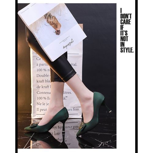 Green High Heels Women's 2022 New Pointed Satin Stilettos Heel Height 6cm