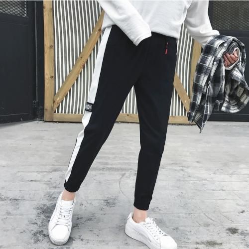 White Stripe Black Casual Joggers Pant