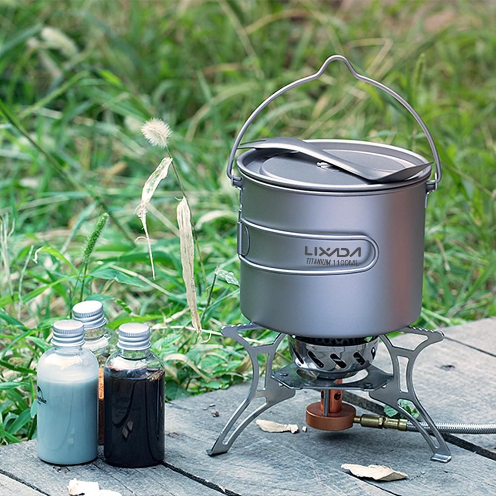 Lixada 750ml/900ml/1100ml Ultralight Titanium Pot Water Mug Cup with Lid and Foldable Handle Outdoor Camping Cooking Picnic