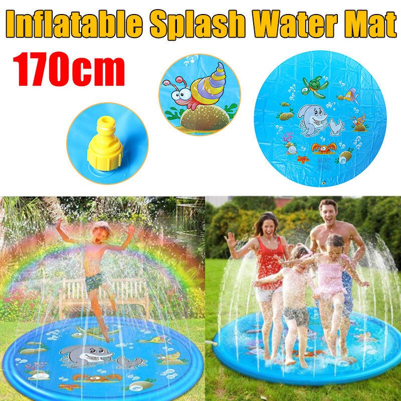 170cm Splash Sprinkler Water Play Mat Pad Inflatable Swimming Pool Spray Round Outdoor Garden For Kid Adult Family,Boys Backyard Summer Family Games
