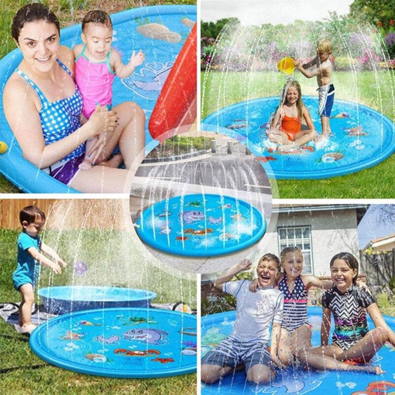 170cm Splash Sprinkler Water Play Mat Pad Inflatable Swimming Pool Spray Round Outdoor Garden For Kid Adult Family,Boys Backyard Summer Family Games