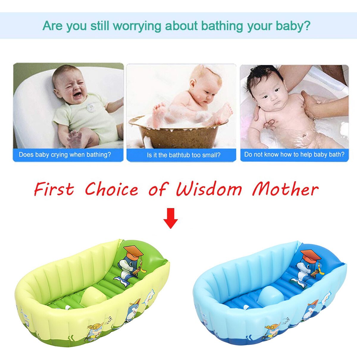 Baby Inflatable Bath Tub PVC Tubs Shower Bath Tub Set Portable Bathtub Children 's Household Small Baby Supplies Products Green