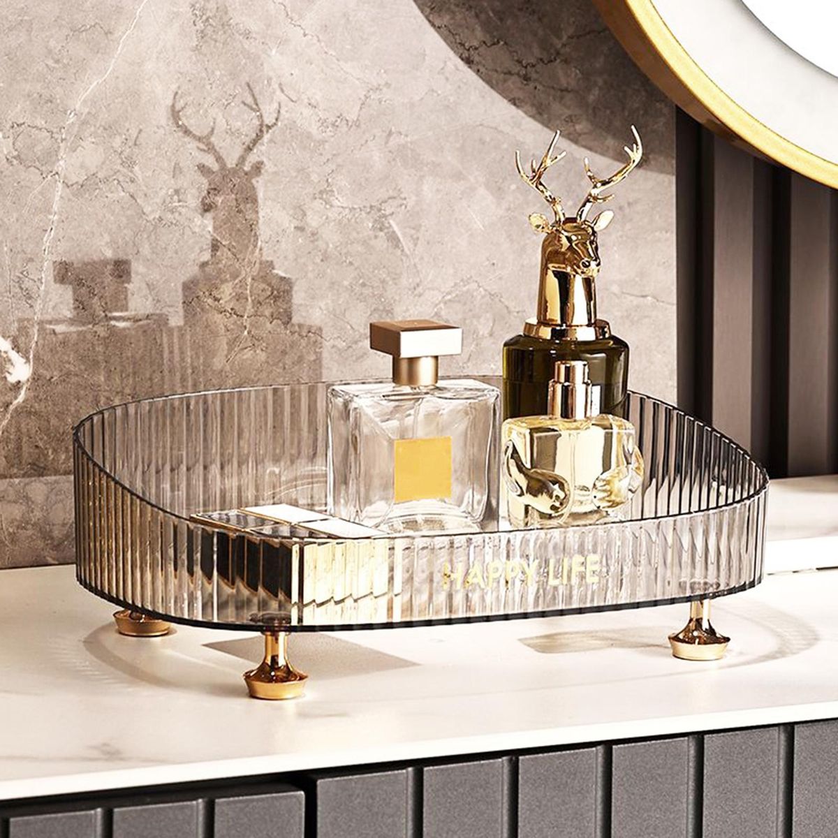 Modern Vanity Tray Light Luxury Vanity Tray Elegant Desktop for Makeup Transparent
