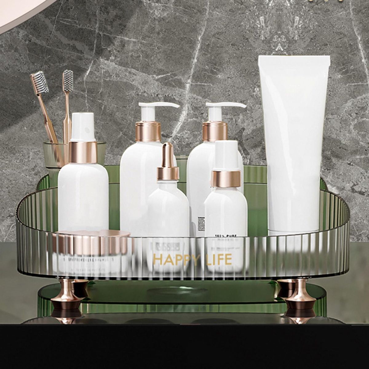 Modern Vanity Tray Light Luxury Vanity Tray Elegant Desktop for Makeup Transparent