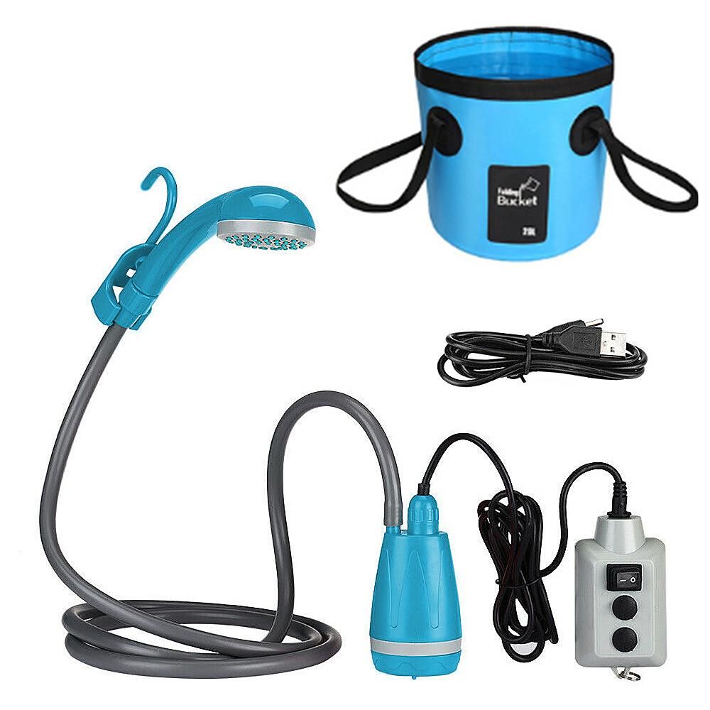 Portable Camping Shower with 20L Collapsible Water Bucket Outdoor Shower Pump Rechargeable Shower Head for Camping Hiking Traveling Backpacking