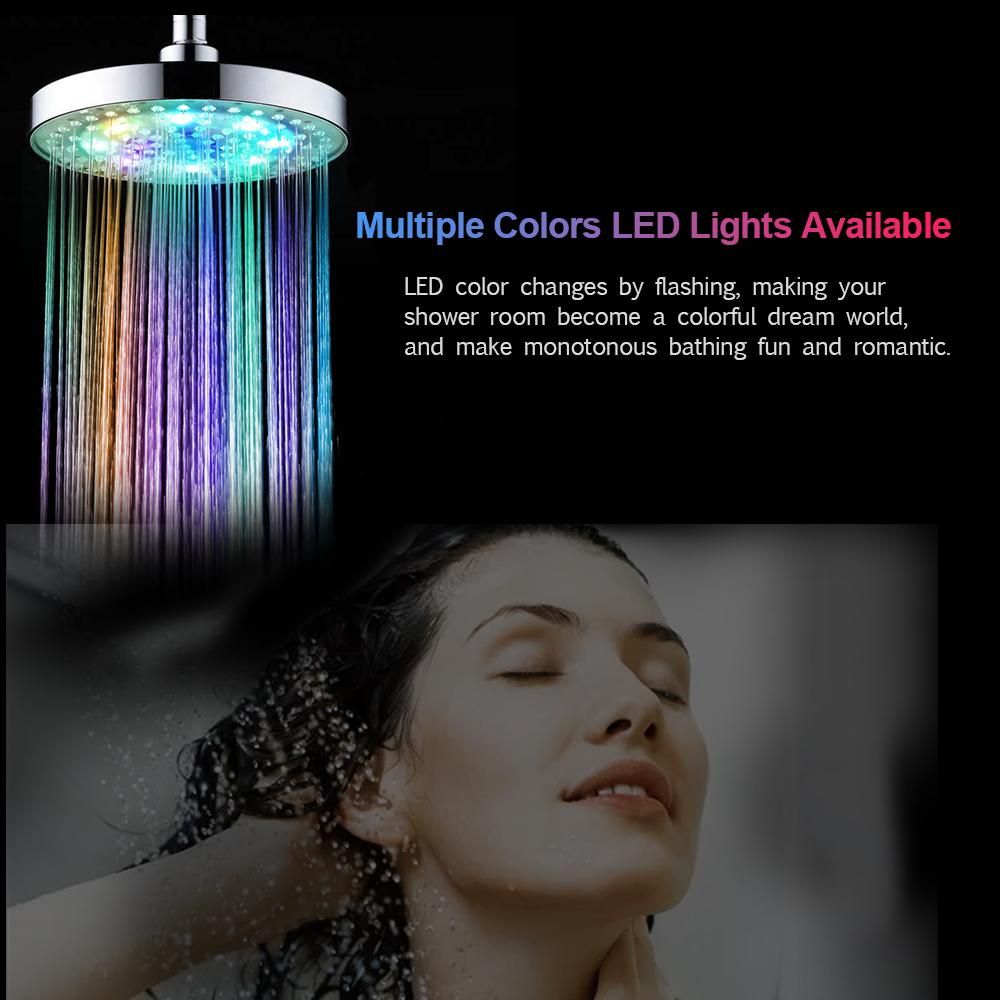 LED Rainfall Shower Head 8inch Round Shower Head Multiple Colors Automatically Color-Changing Showerhead for Bathroom
