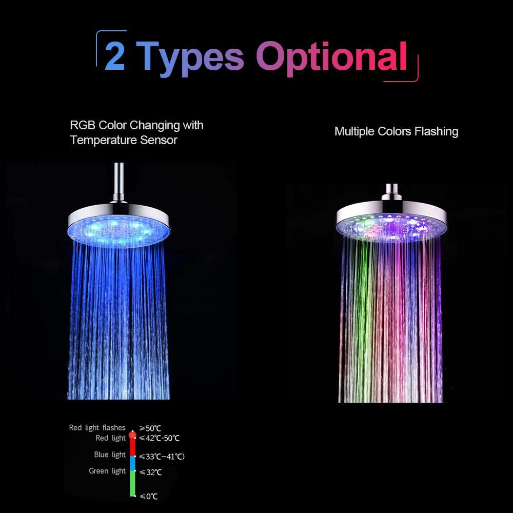 LED Rainfall Shower Head 8inch Round Shower Head Multiple Colors Automatically Color-Changing Showerhead for Bathroom
