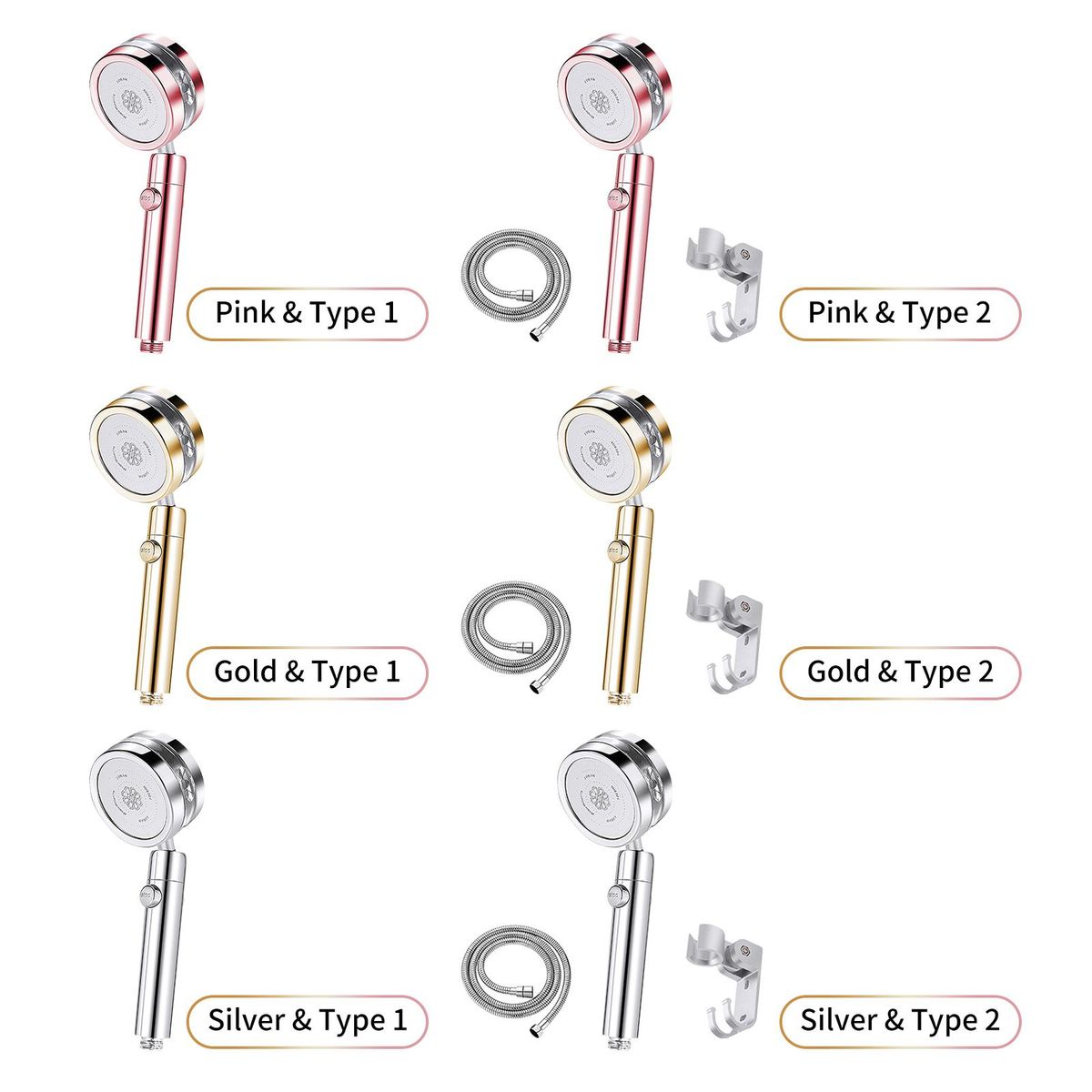 High Pressure Handheld Shower Head with 1.5m Hose Bracket Turbo Fan ON/Off Pause Switch Water Saving Showerhead G1/2 Rotating Bathroom Shower Head