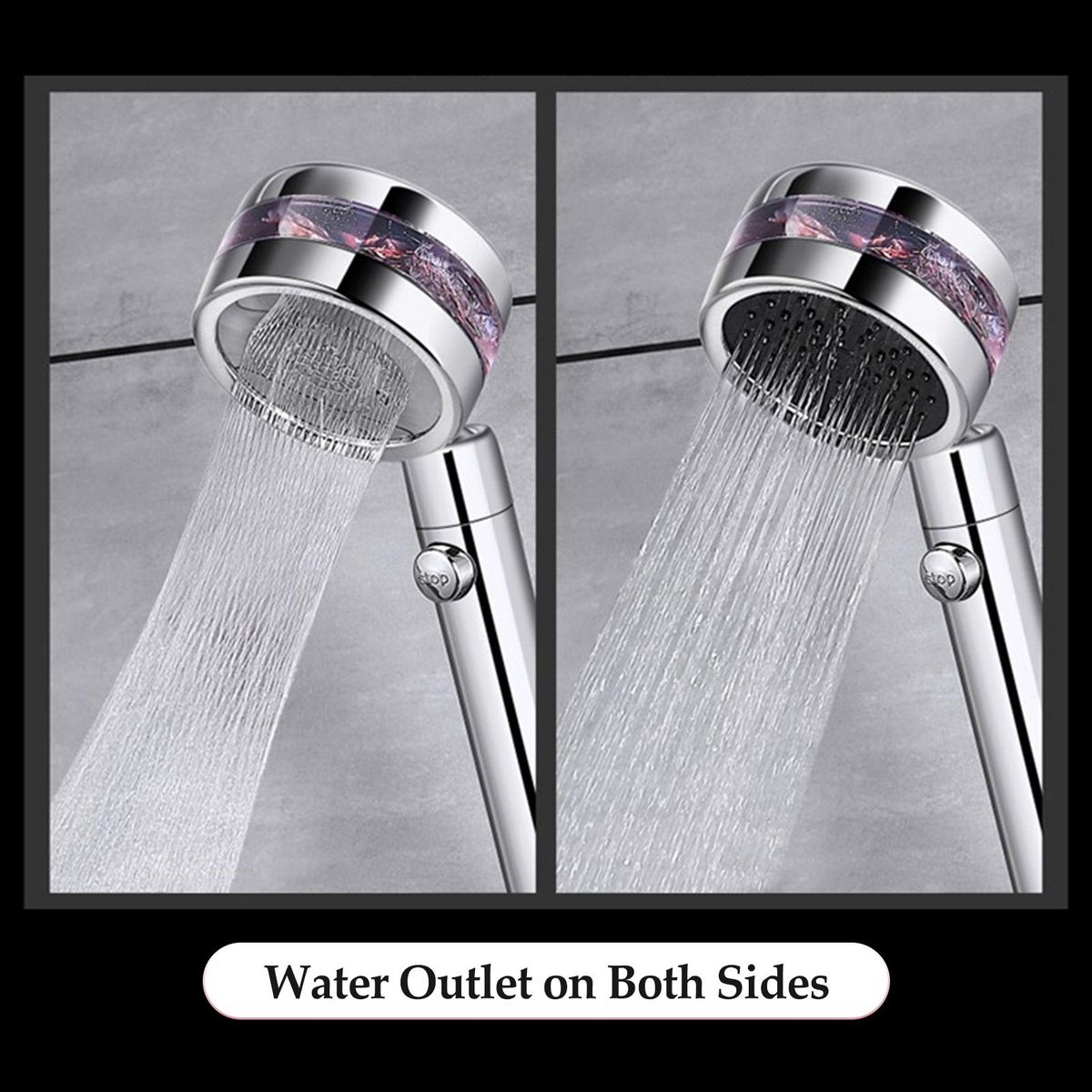 High Pressure Handheld Shower Head with 1.5m Hose Bracket Turbo Fan ON/Off Pause Switch Water Saving Showerhead G1/2 Rotating Bathroom Shower Head