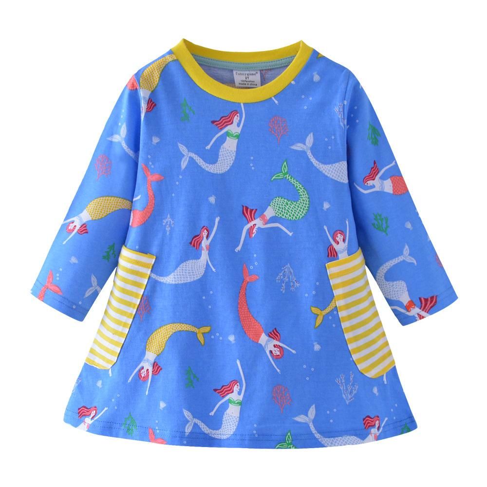 Girls' Long-Sleeved Cotton Dress Children's Clothing Children European And American Childr