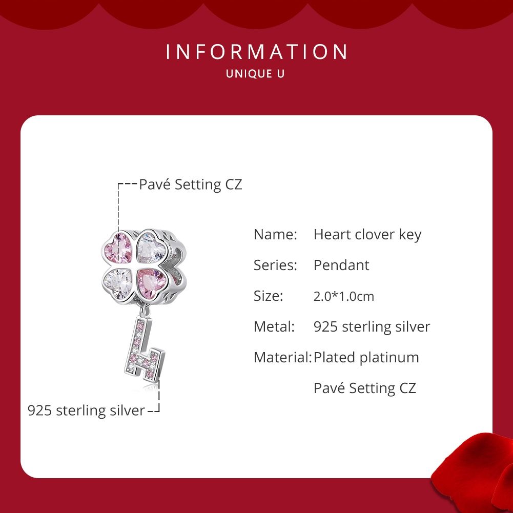 S925 Sterling Silver Heart Four-leaf Clover Beads
