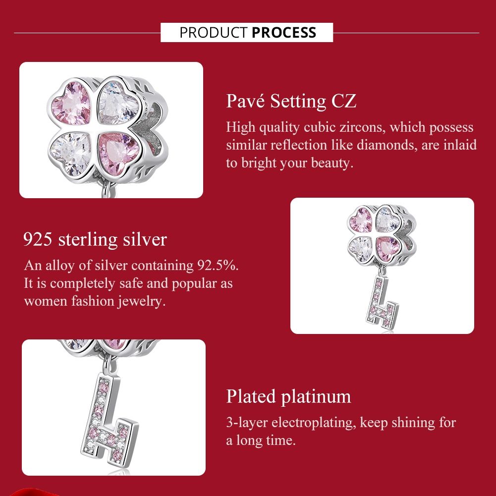 S925 Sterling Silver Heart Four-leaf Clover Beads