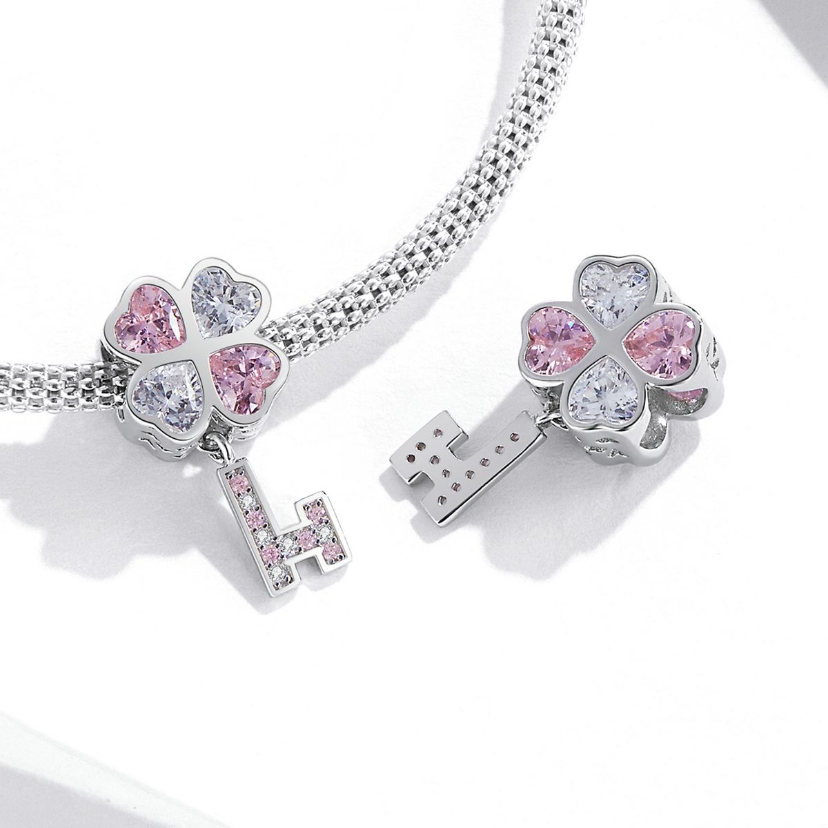 S925 Sterling Silver Heart Four-leaf Clover Beads