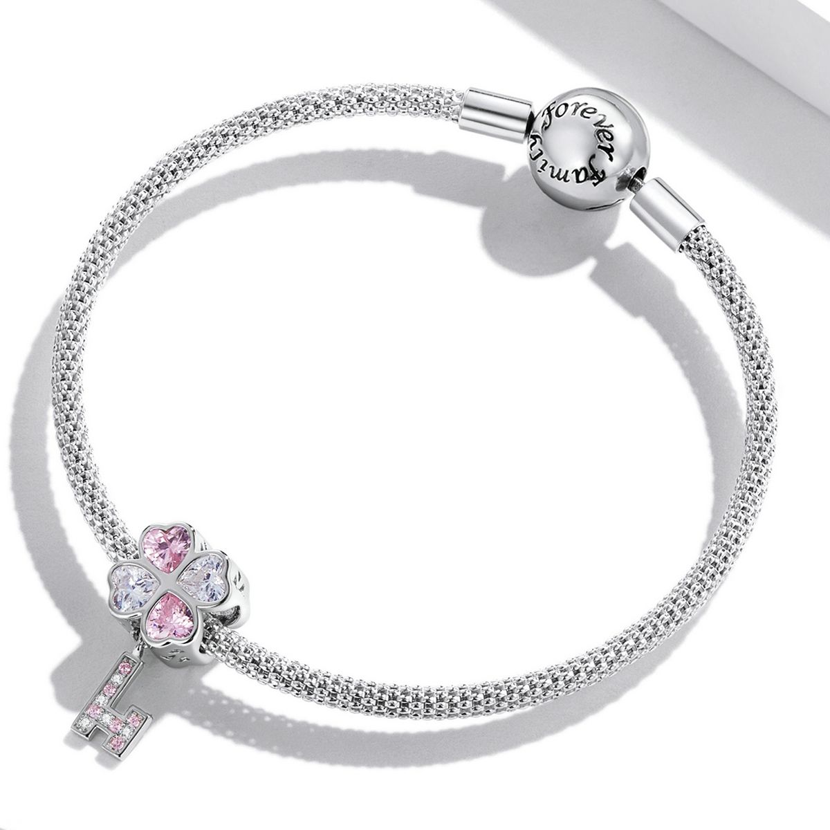 S925 Sterling Silver Heart Four-leaf Clover Beads