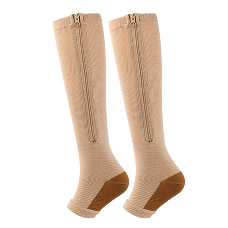 Open Toe Calf Zipper Women's Compression Socks for Sport Fitness Running Yoga