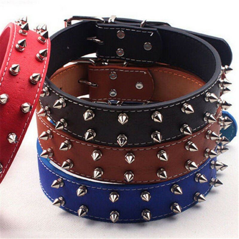 Dog Collar Medium Large Collars Leather Pitbull Rivet Spiked Studded Mastiff