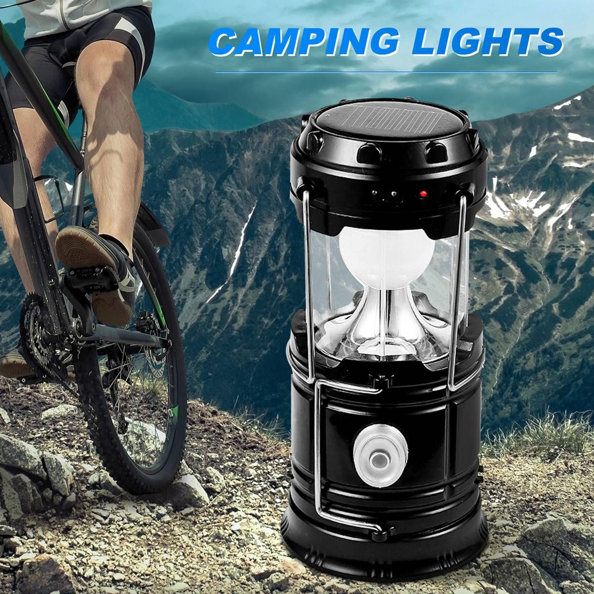 Solar LED Portable Lantern Telescopic Torch Lamp Multi-Function Outdoor Camping Emergency Tent Lamp COB Lighting Gold