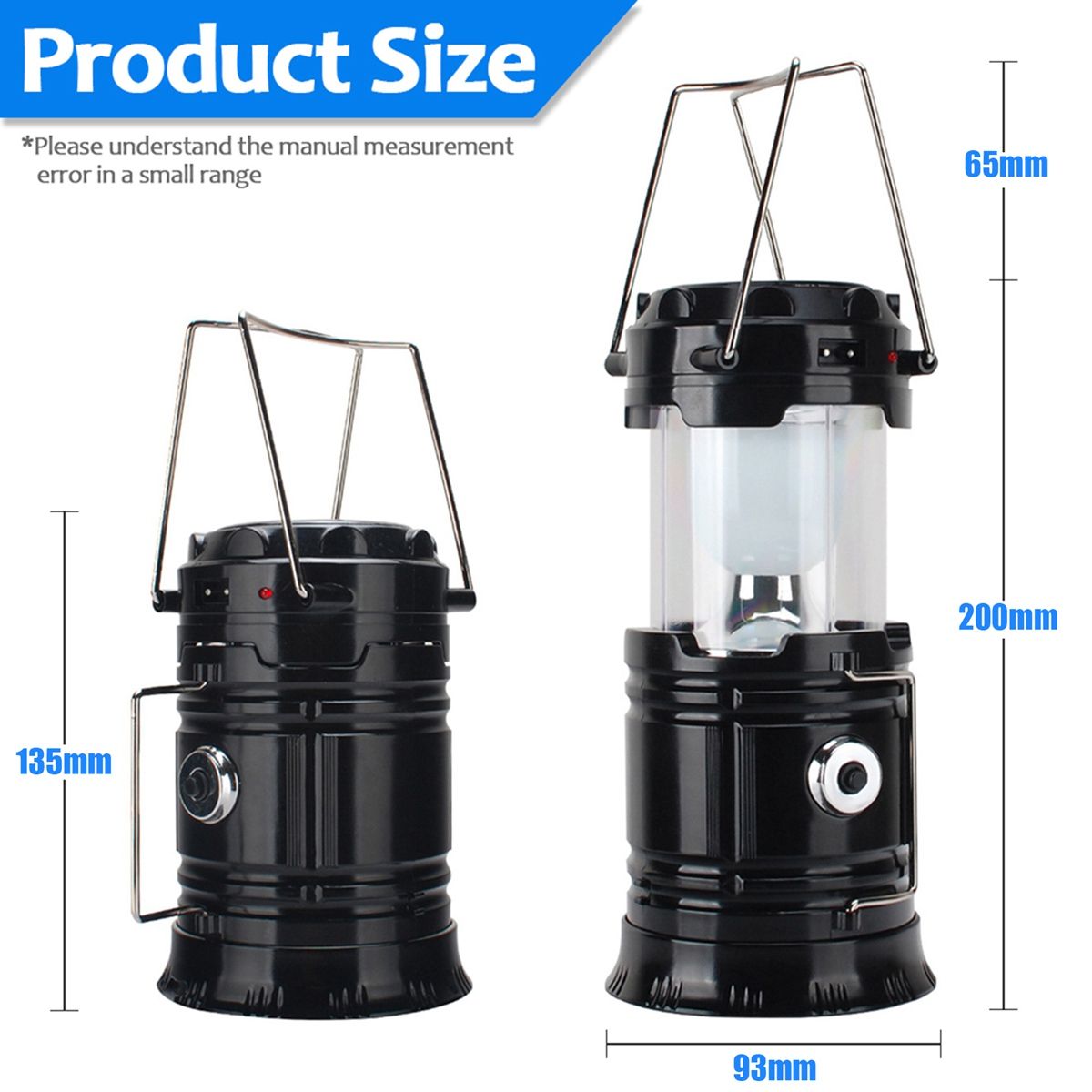 Solar LED Portable Lantern Telescopic Torch Lamp Multi-Function Outdoor Camping Emergency Tent Lamp COB Lighting Gold